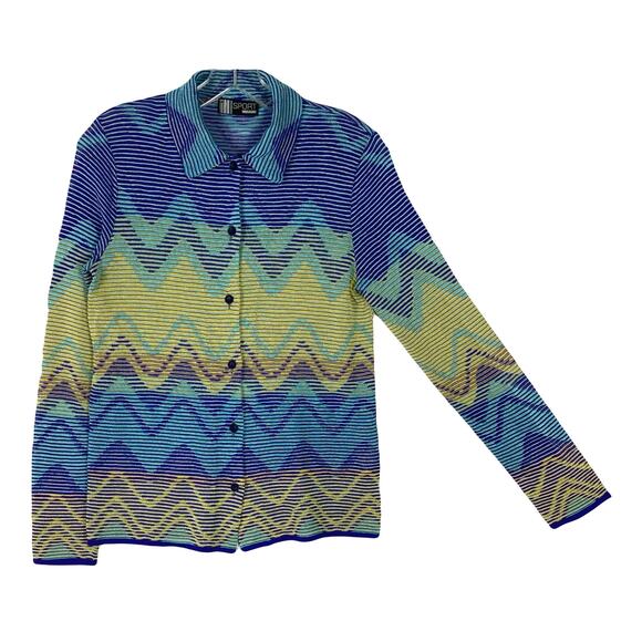 NWOT MISSONI SPORT ITALY Cardigan 38/2 Chevron Knit Blue-Yellow Multi Long-Slv